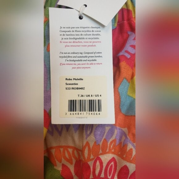 *NEW Sezane Melville Dress in Seventies Tie Back Ruffled Sleeve (Flaw) - Picture 7 of 9